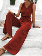 V-neck Wide-leg Sleeveless Twisted Vest Jumpsuit