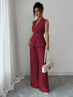 Commuting Sleeveless Suit Collar Vests Straight-leg Pants Set 2-piece Sets