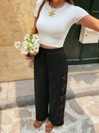 Minimalist Style Drawstring Hollow-out Solid Color Loose Wide-leg Trousers