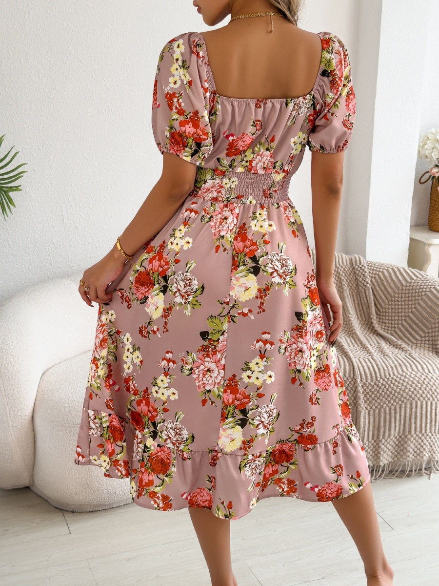 Ruffle Printed Vacation Off-shoulder Mini&Short Dresses