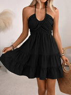 Halter V-neck Drawstring Loose-fit Vacation Maxi Dresses