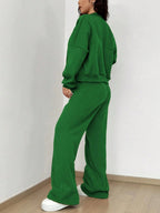 Sports And Leisure Solid Color Crew Neck Zipper 2-piece Sets
