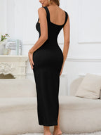 Solid Color Halter-neck Cutout Midi Dress