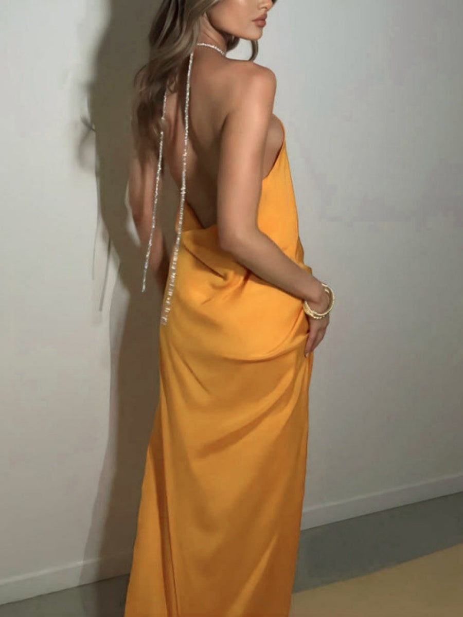 Satin Sexy Diamond Chain Formal Dress Maxi Dresses