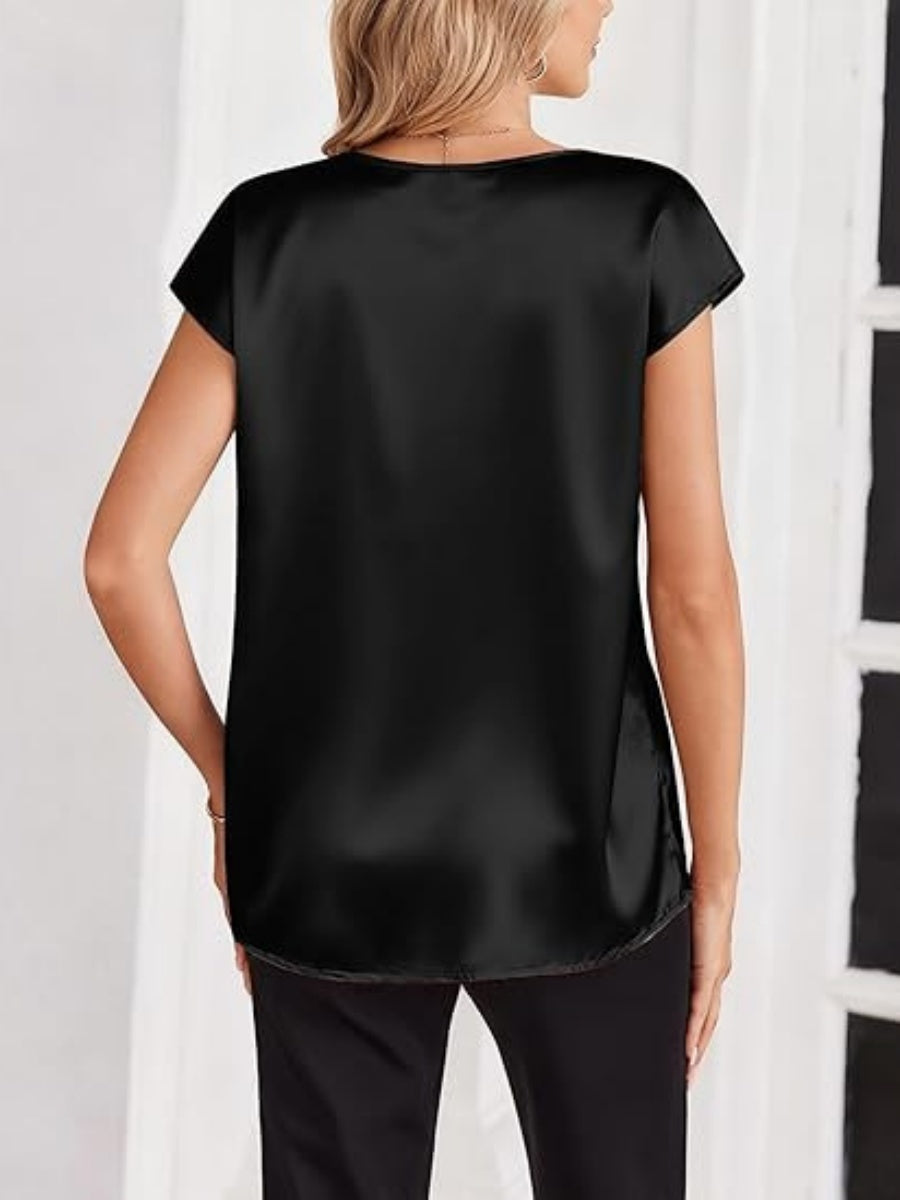 V-neck Satin Leisure Solid Color T-shirts