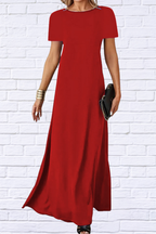 Full Size Round Neck Short Sleeve A-Line Maxi Dress Plus Size