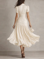 Stripes Satin Splicing Big Swing Temperament Maxi Dresses