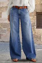 Distressed Wide Leg Casual Jeans