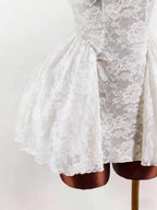 Square Collar Waist Bud Puff Lace Mini&Short Dresses