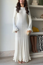 Bell Sleeves Back Lace-up Ruffle Trim Maxi Dress