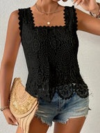 Square Neck Heavy-duty Crochet Openwork Flower Tank Top