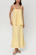 Linen Blend Loose Square Neck Camisole Top and Elegant Resort Maxi Skirt Set