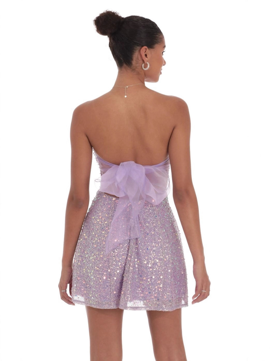 Sequin Glitter Strapless Fit and Flare Dress in Lilac