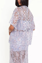 Catch The Light Sheer Sequin Lace Short Sleeve Loose Tee Top