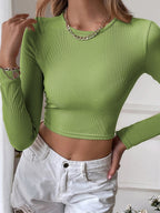 Solid Cutout Backless Twist Back Long Sleeve Knit