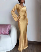 Golden elegant waisted evening dress