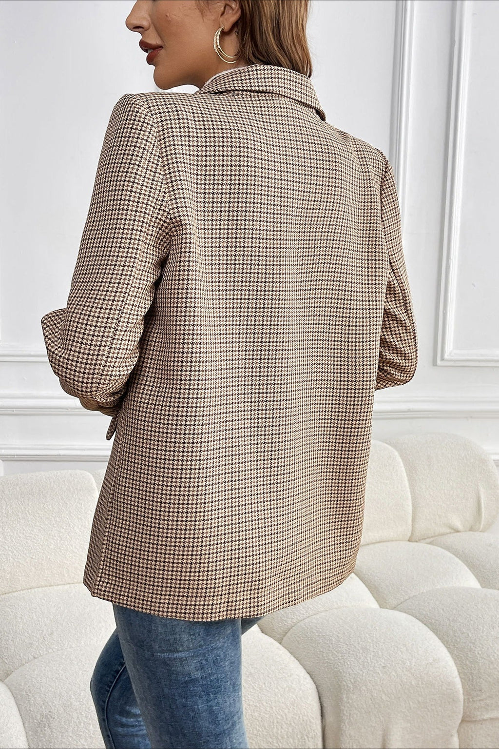 Vintage Houndstooth Elegant Casual Blazer
