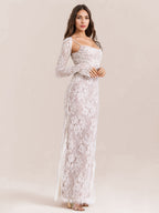 Trumpet Dress Lace-up Cutout Floral Embroidery Long Sleeves Prom Dresses