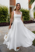 Solid Square Neck Sleeveless Cocktail Dress