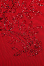 Spaghetti Strap Scoop Neck Rhinestone Floral Appliqué Bodycon Mini Dress