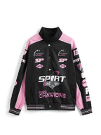 Retro Print Contrast Color Moto Jacket