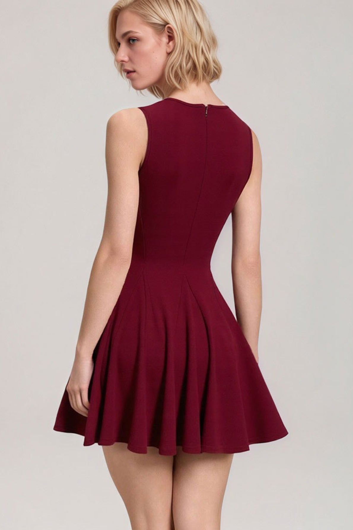 Bow Tie Keyhole Neck Fit and Flare Sleeveless Mini Dress
