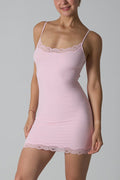 Scalloped Lace Trim Scoop Neck Spaghetti Strap Bodycon Mini Dress