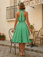 Vintage 1950s Polka Dot Midi Swing Dress for Women - Halter Neck A-Line Rockabilly Pinup Sun Dress - Holiday Picnic 2026