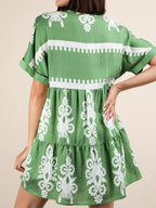 Printed V-Neck Short Sleeve Mini Dress