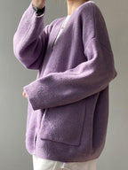 Solid V Neck Breasted Knit Cardigan