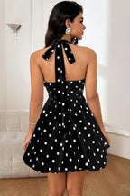 Halter Neck Bubble Hem Polka Dot Fit And Flare Mini Dress