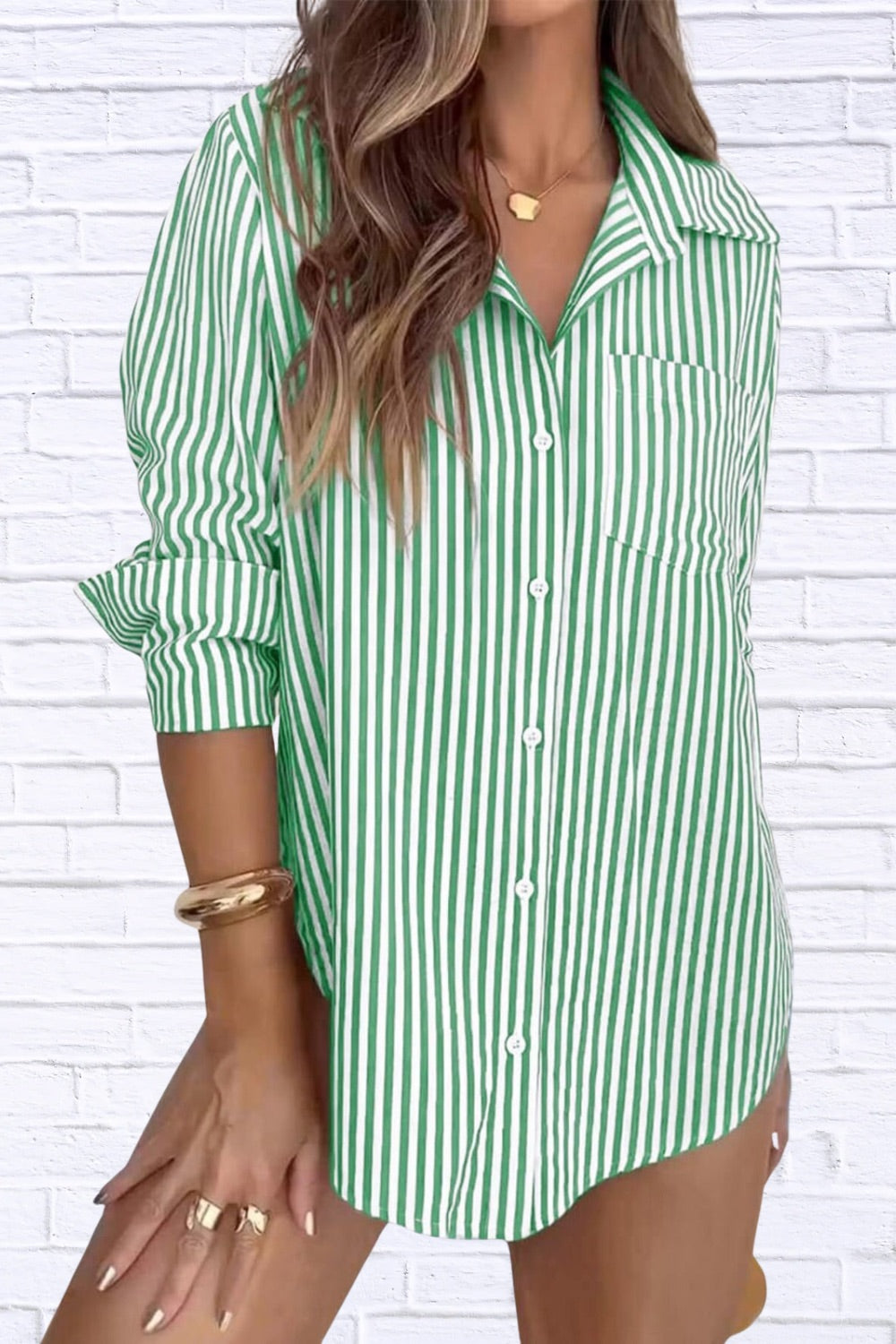 Striped Button-Down Shirt | Classic Women__ Long Sleeve