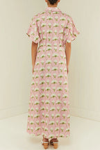 V Neck Short Sleeves Floral Print Maxi Holiday Dress