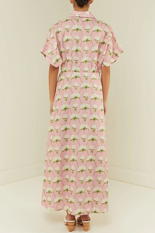 V Neck Short Sleeves Floral Print Maxi Holiday Dress