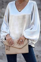 Taina V Neck Lantern Sleeve Top