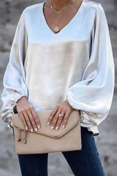 Taina V Neck Lantern Sleeve Top
