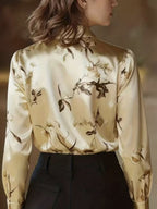 Printed Single-breasted Slim-fit Satin Casual Shirts