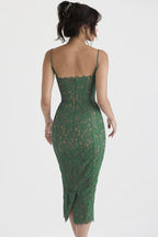 Floral Lace Underwire Corset Spaghetti Strap Paneled Seam Midi Dress