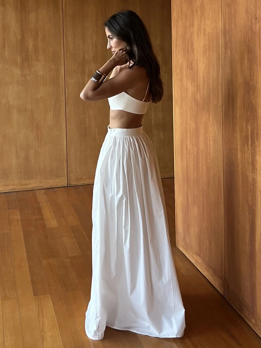 Pure Cotton Strapless Bra Jacket High-waisted Long Skirt Vacation Package 2-piece Sets