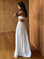Pure Cotton Strapless Bra Jacket High-waisted Long Skirt Vacation Package 2-piece Sets
