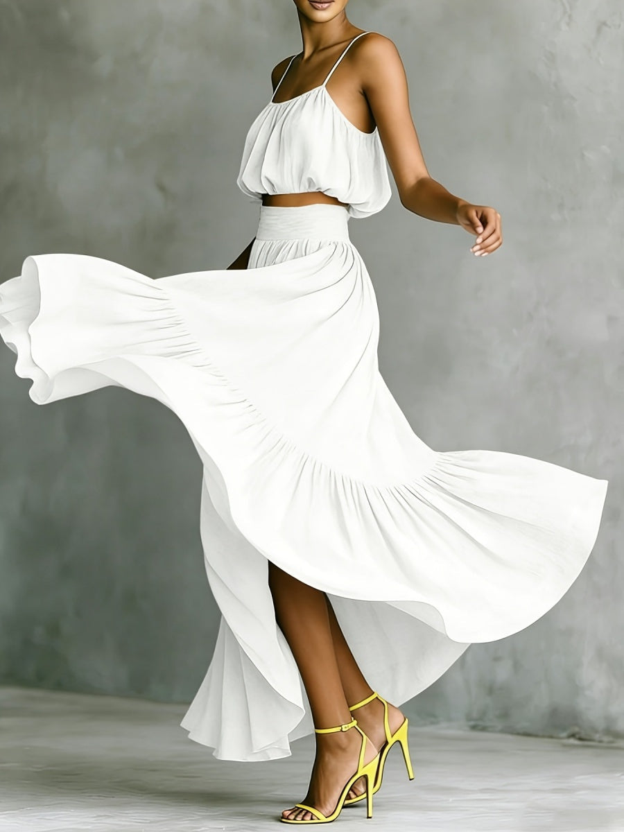 Strapless Loose Cropped High-waisted Midi Skirt Set 2-piece Sets