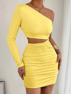 One-shoulder Cutout Fitted Bodycon Short Dress
