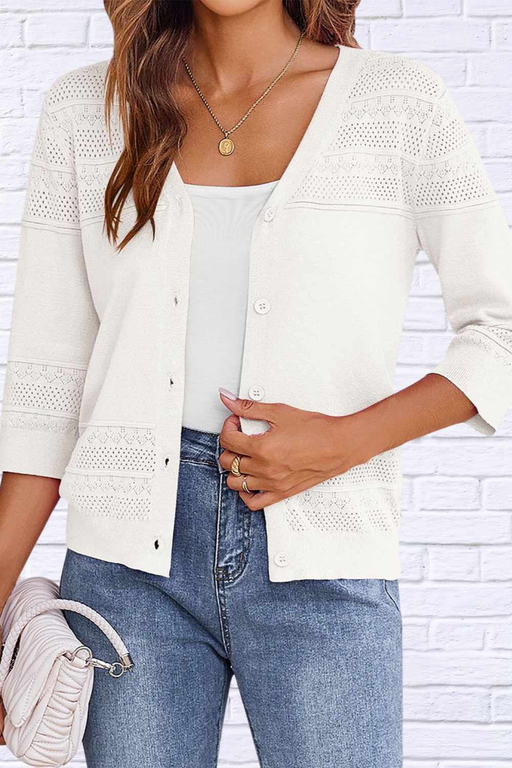 Button Up 3/4 Sleeve Cardigan _ Classic Comfort with a Modern Twist