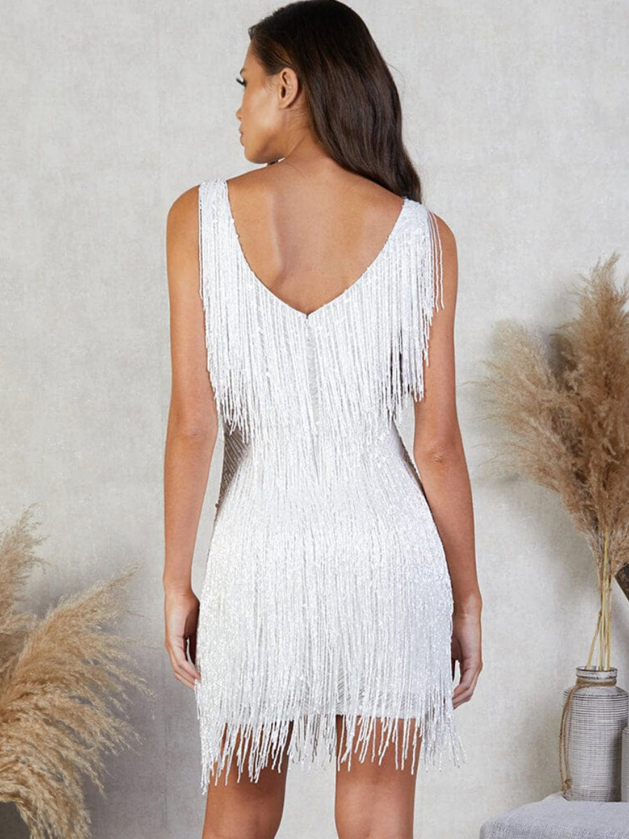Tassel Sequin Sleeveless Mini&Short Dresses