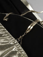 Corset Bustier Cowl Neck Crisscross Strap Ruched Metallic Bodycon Midi Dress