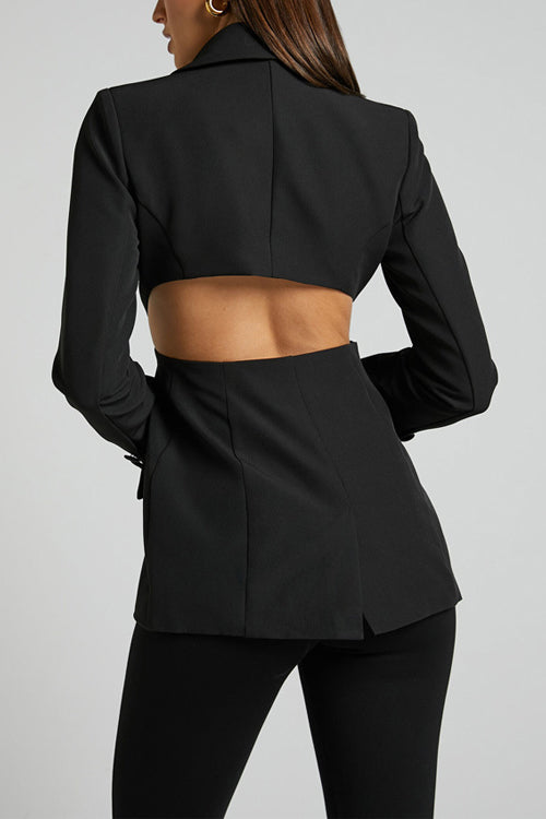 Lapel Button Down Back Cut Out Blazer