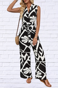 Bold in Black & White: Sleeveless Printed Wide Leg Jumpsuit