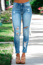 Raw Hem Ripped Stretch Pencil Jeans