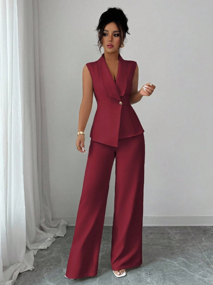 Commuting Sleeveless Suit Collar Vests Straight-leg Pants Set 2-piece Sets