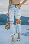 Raw Hem Ripped Hole Cropped Jeans
